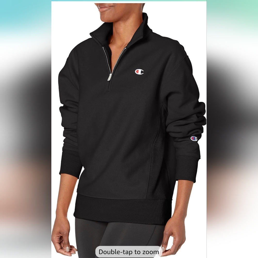 NWT Champion reverse Weave Black Quarter-Zip Sweatshirt